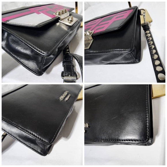 Authentic PRADA City Calfskin Saffiano Racing Logo Elektra Shoulder Bag Fushia - Picture 6 of 16